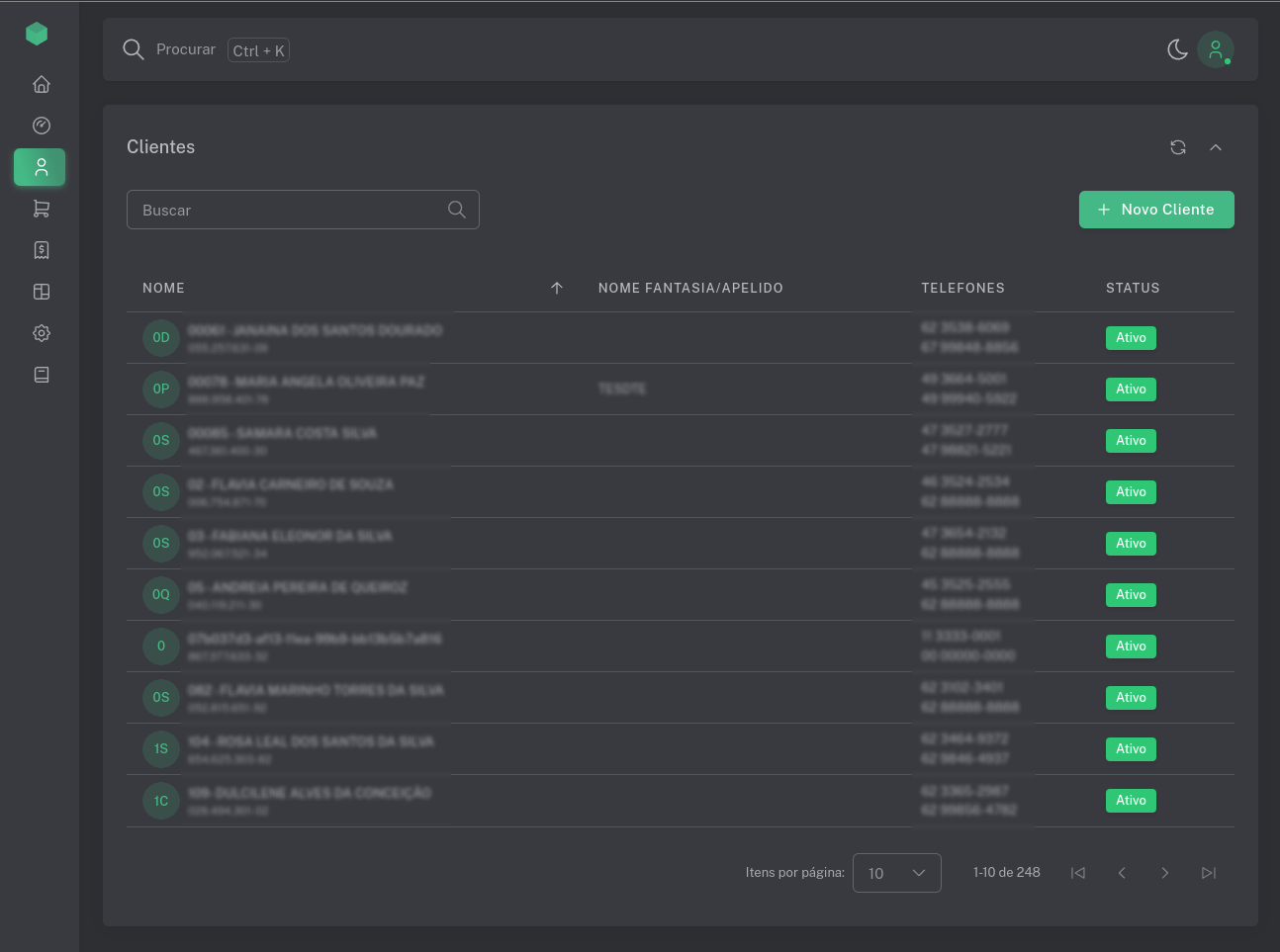 Uma página de clientes aberta no seu index