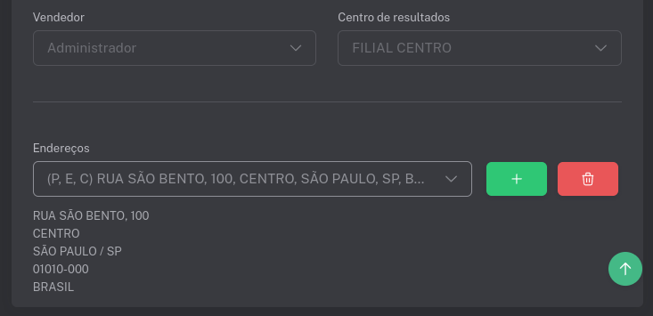 Listagem de endereços