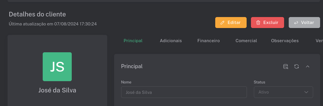 Botões de edição e exclusão