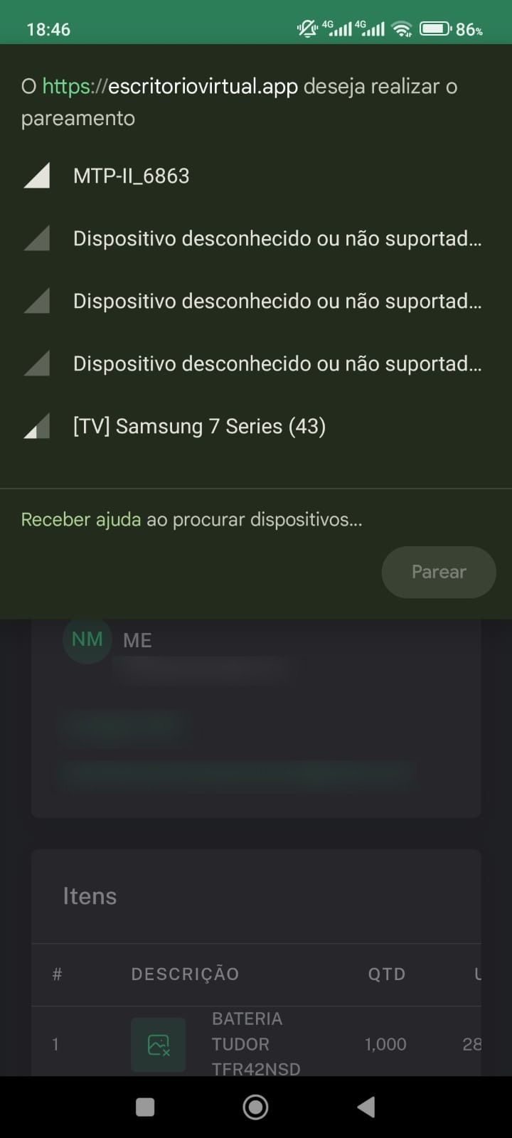 Diálogo de Bluetooth